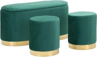 Mauro Ferretti Banco con almacenaje y puf en poli&eacute;ster verde y metal dorado