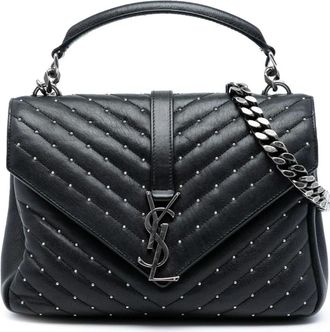 Saint Laurent Pre-owned Handbags, female, Black, Size: ONE SIZE Pre-owned Studded Leather Shoulder Bag