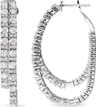 House of Brilliance 14K White Gold 4.0 Cttw Diamond Asymmetrical Inside Out Double-Hoop Earrings (I-J Color, I1-I2 Clarity)