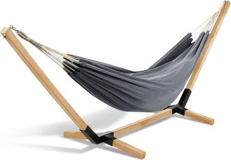 IDMarket Amaca Con Supporto In Legno E Tela Grigio Antracite Tahiti
