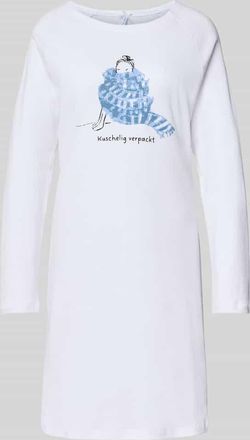 Louis & Louisa Relaxed Fit Nachthemd mit Motiv-Print Modell Meine Wohlfühlzeit in Weiss, Größe XL