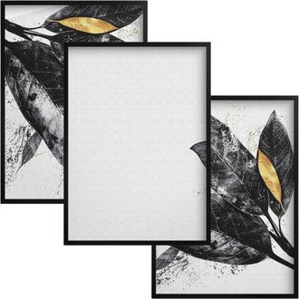 OEM Conjunto De Tres P&oacute;steres Y Cuadros Para La Pared. Decoraci&oacute;n De Pared Con Hojas Negras