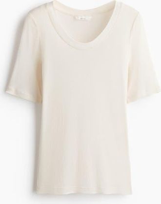 H&M Scoop-neck Pima Cotton T-shirt in Ivory at Nordstrom, Size X-Small