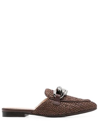 Casadei chain-detail slip-on mules - women - Leather/Rubber/Polyester - 40 - Brown