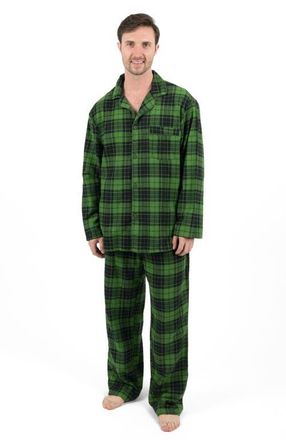 Leveret Mens Cotton Flannel Printed Holiday Pajama Set in Plaid Black & Green at Nordstrom, Size Xxx-Large
