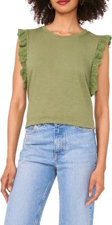 Vince Camuto Ruffle Eyelet Tank Top in Dark Green at Nordstrom, Size X-Small