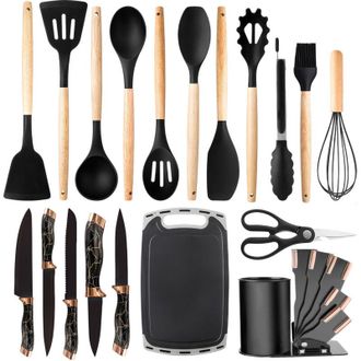 OEM Juego De 20 Utensilios De Cocina Crezuo, Accesorios De Cocina De Silicona Antiadherente, Juego Completo De Utensilios De Cocina Resistentes A Ara&ntilde;azos