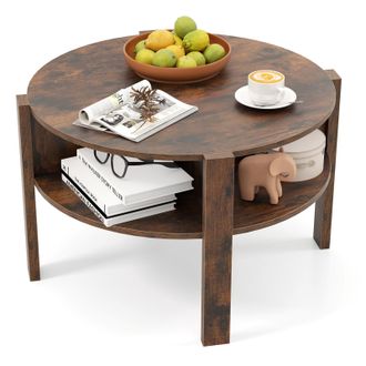 Costway Costway Tavolino Da Caff&egrave; Rotondo Con Ripiano Diviso A 4, Tavolino Basso In Legno Moderno, Tavolo Per Salotto, Soggiorno E Cameretta, 74,5 X 74,5 X 45