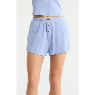 Lunya Pointelle High Waist Pajama Shorts in Bluebell Bloom at Nordstrom, Size X-Large