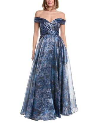Rene Ruiz Off-The-Shoulder Metallic Gown
