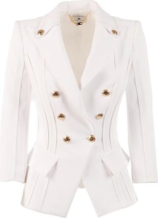 Elisabetta Franchi Double-layer Stretch Crepe Jacket - Dames - Blazers - Wit - M - Leer - Jassen