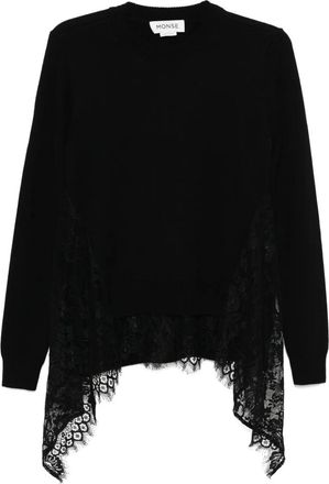 Monse Maglione con inserti in pizzo - Nero