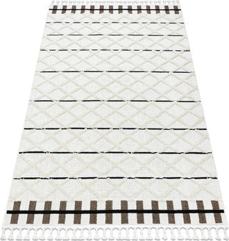 RugsX Tappeto Sevilla Y611a Traliccio, Diamanti Maro / Bianca Frange Berbero Marocchino Shaggy White 180x270 Cm