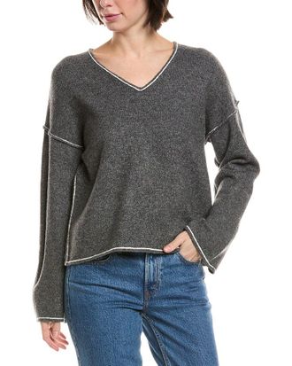 Vince Camuto V-Neck Contrast Crochet Sweater