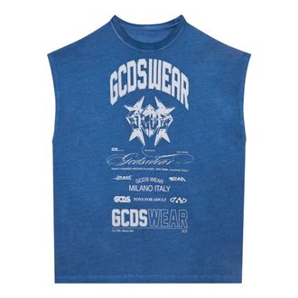 GCDS Gcds, Tops, Dames, Blauw, S, Katoen, History Mouwloze T-shirt