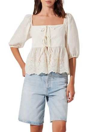 ASTR the Label Ezmae Tie Front Top in Cream at Nordstrom Rack, Size X-Small