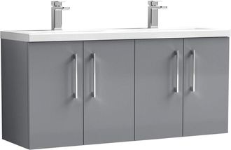 Nuie Nuie - Arno Satin Grey 1200mm Wall Hung 4 Door Vanity Unit with Double Ceramic Basins - ARN2223F