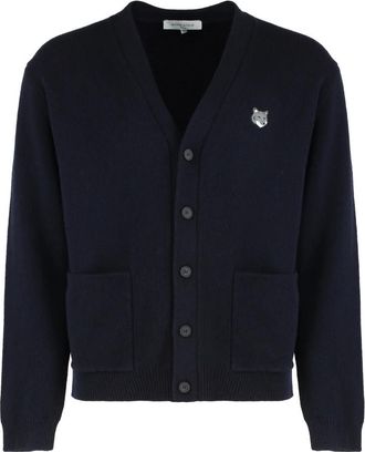 Maison Kitsun&eacute; Fox Head Knopen Vest - Heren - Vesten - Blauw - M - Wol - Truien & Vesten