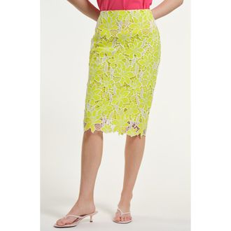 Isaac Mizrahi New York Floral Embroidered Eyelet Skirt in Lime at Nordstrom Rack, Size 14