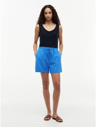 Tommy Hilfiger Womens Linen-Cotton Blend Pull-On Short - Blue - XXL
