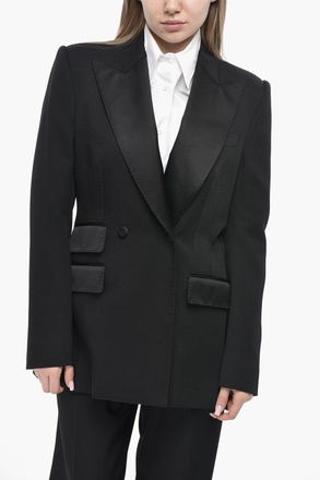 Dolce & Gabbana Blazer Doppiopetto in Misto Lana con Dettagli in Satin Dolce & Gabbana
