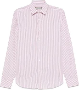 Canali Rood Gestreepte Lange Mouw Knoop Blouse - Heren - Casual Overhemden - Roze - 3XL - Overhemden