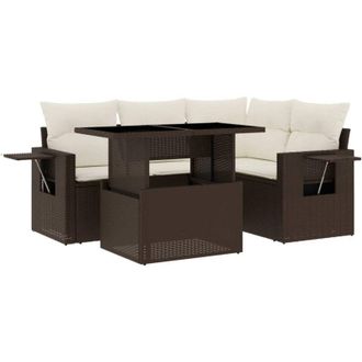 vidaXL Vidaxl - Set Comedor De Jard&iacute;n 5 Piezas Y Cojines Rat&aacute;n Sint&eacute;tico Marr&oacute;n