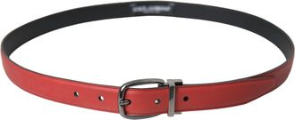 Dolce & Gabbana Red Leather Silver Metal Buckle Belt Men Calfskin