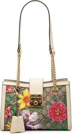Gucci Flora Beige Multi-Color Pvc Leather Shoulder Bag Tote Bag (Pre-Owned)