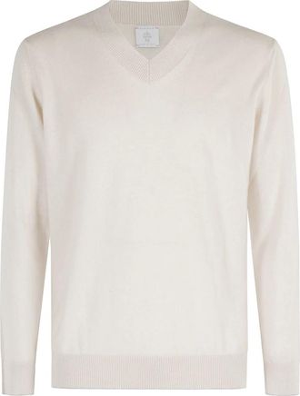 Eleventy Beige V-hals kasjmier trui - Heren - Cashmere truien - Grijs - L - Kasjmier - Truien & Vesten
