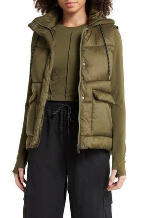 Zella Quilted Hooded Cocoon Vest in Olive Night at Nordstrom Rack, Size Medium