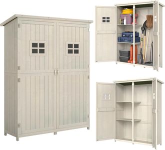 OEM Armario De Madera Para Exterior Para Herramientas De Jardiner&iacute;a Con Doble Puerta Y Estantes 127,5x50x164 Cm Gris