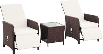 OUTSUNNY 3 Pieces Rattan Bistro Set w/ Adjustable Backrest Mixed-Brown