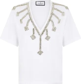 Philipp Plein V-Neck T-Shirt Crystal Fringes