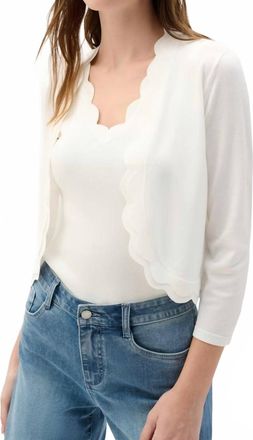 Joseph Ribkoff Open-Front Scalloped V-Neck Cardigan In Vanilla