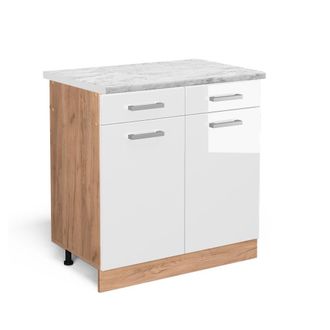 Vicco Mueble Bajo De Cocina R-line, Blanco Alto Brillo, 80 Cm Et M&aacute;rmol