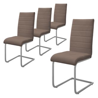 ML Design Ml-design - Set 4x Sillas De Comedor Basculante Con Respaldo Alto Asiento Cantilever Marr&oacute;n De Polipiel Tapizado Con Patas De Metal Sill&oacute;n Dise&ntilde;o Ergo