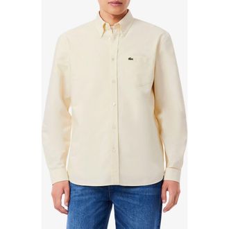 Lacoste Regular Fit Oxford Button-Down Shirt in Beige at Nordstrom, Size 15.75