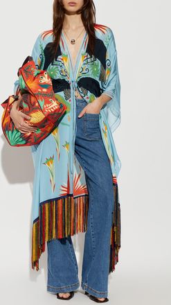 Etro Silk Dress With Fringes, Womens, Blue