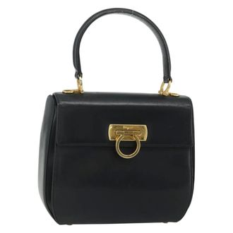 Ferragamo Gancini Leather Black Leather Handbag (Pre-Owned)