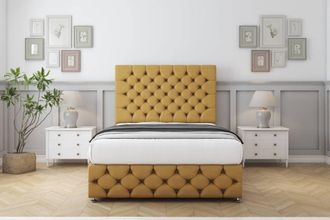 Comfort Beds Florida Plush Divan Set 2 Drawers-54 Headboard-Footboard in Mustard | Size: Double