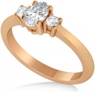 Allurez Small Oval Moissanite & Diamond Three-Stone Engagement Ring 14k Rose Gold (0.60ct)