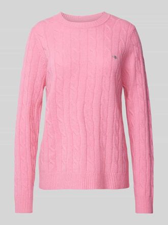 GANT Strickpullover mit Zopfmuster in Pink, Größe XL