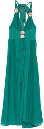 BABYLON Gala Jurk met Bloemapplicaties en Halter Halslijn - Dames - Avondkleed - Groen - 3XL - Kleedjes