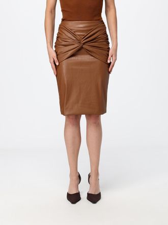 Elisabetta Franchi Draped Synthetic Leather Midi Pencil Skirt with Slim Fit