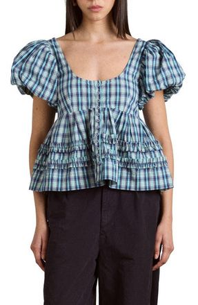 Damson Madder Summer Joy Plaid Organic Cotton Top in Blue at Nordstrom, Size 16 Us