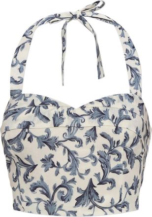 Possé Rue halterneck baroque-print top - White