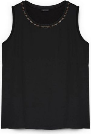 Fiorella Rubino Tops, Dames, Zwart, S, Polyester, Tweekleurige viscose top met versieringen