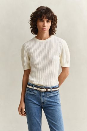 GANT Women Cotton Short Sleeve Sweater (XXL) CREAM