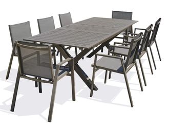 DCB Garden Conjunto de comedor de jard&iacute;n 8 plazas de aluminio cuarzo